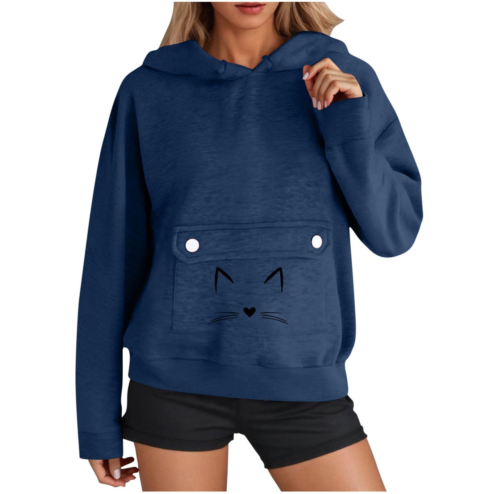 Sweat a Capuche Femme Casual Sweatshirt Legere Sweat-Shirt avec Poches Outerwear Fitness Streetwear Classique aux Couleurs Assorties Veste à Manches Longues Haut Couleur Unie Mode Hiver Vêtements