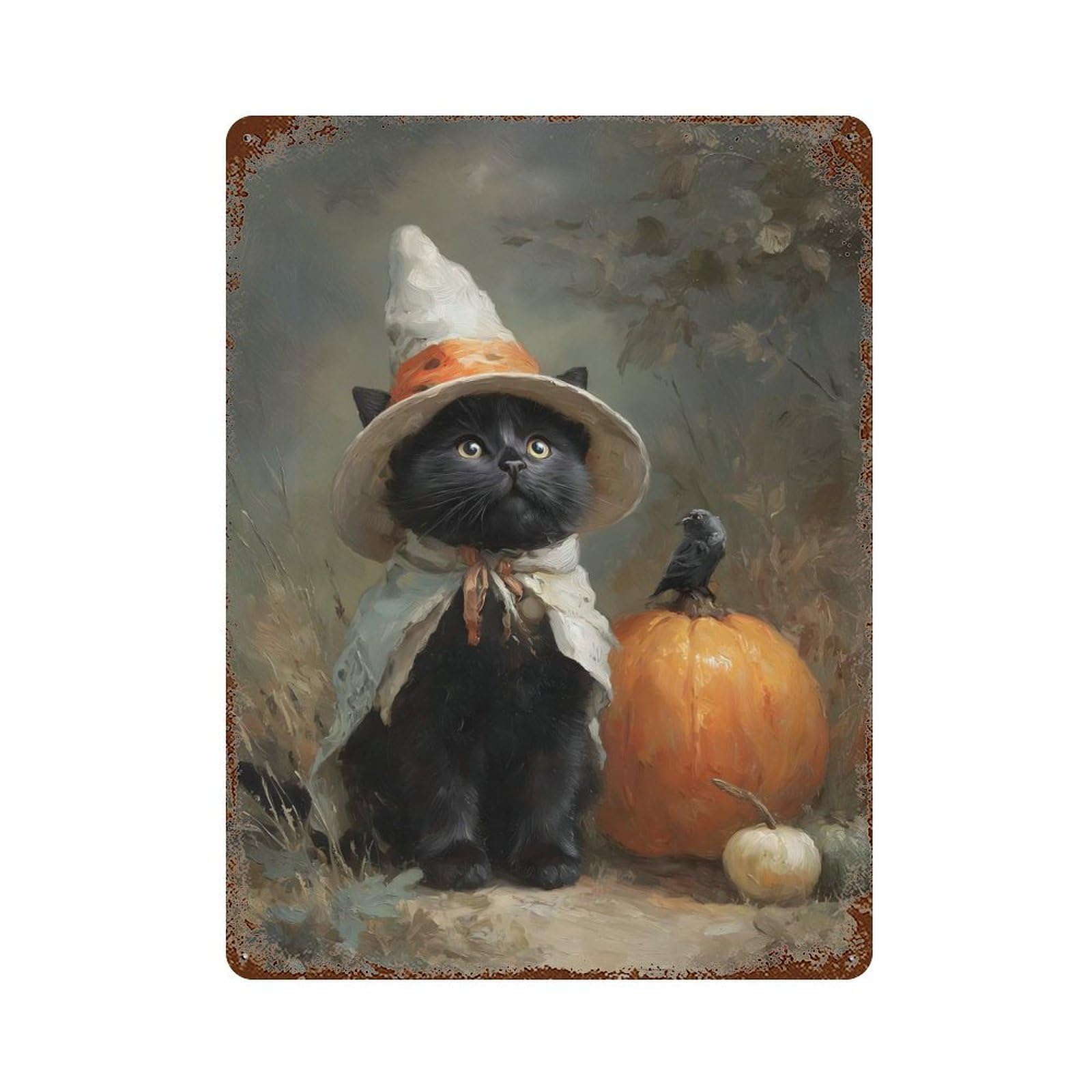 Rust Effect Black Cat Witch Vintage Rust Metal Sign 15.7"x11.8", Vintage Wall Decor for Garage, Bar And Workshop Decor