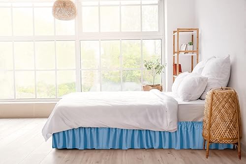 Miniatura 4 de CGK Linens - Falda de cama envolvente con volantes, color azul mezclilla, para camas de tamaño matrimonial con caída de 18 pulgadas, correa elástica