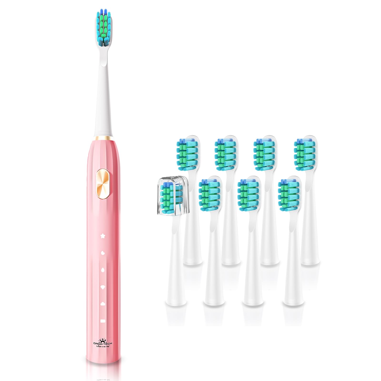 DADA-TECH Sonic Toothbrush for Adults and Children, Electric Toothbrush Children's Toothbrush with 5 Cleaning Modes, Integrated Timer and 9 Toothbrush Heads, Ultrasonic Toothbrushes (Pink)