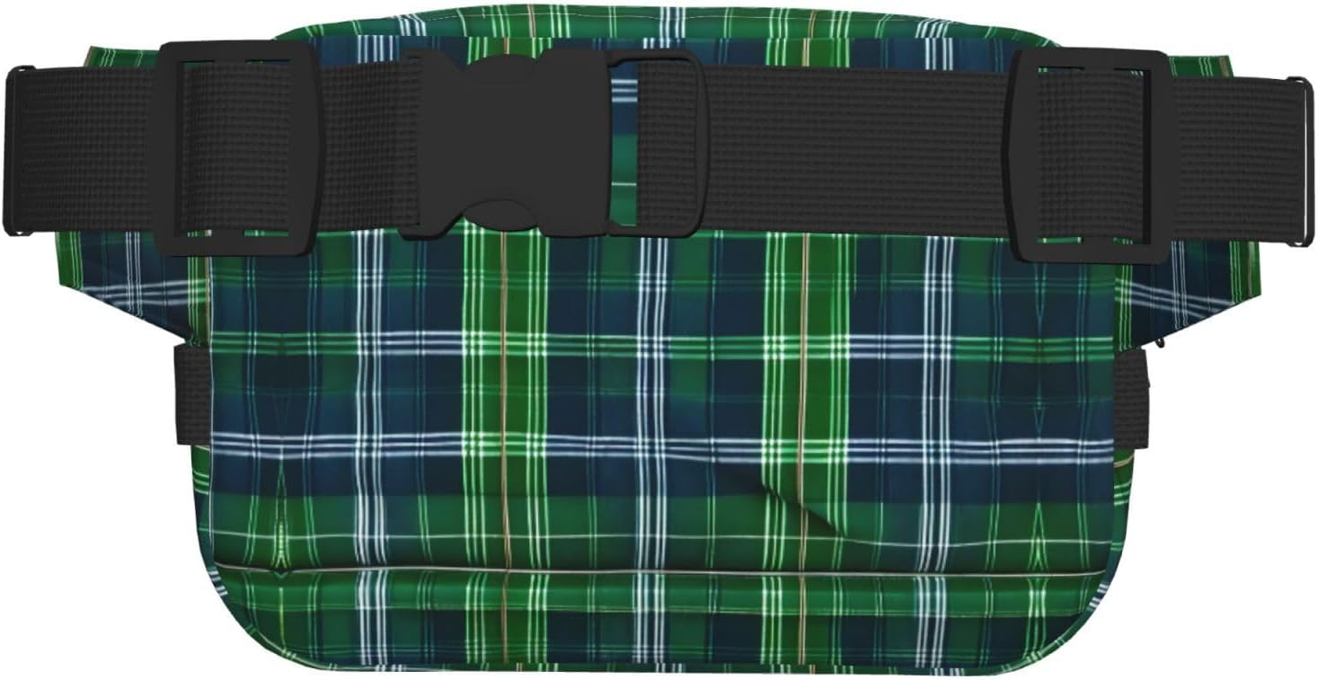Blue Scottish Tartan print Large Fanny Packs for Women Cute Cross Body Waist Bag Fashionable Fanny Pack