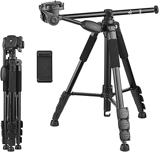Andoer 157 cm Tripod, Camera Tripod with 90 Degree Centre Columns, Aluminium Photo Tripod with Monopod, 360 Degree Ball Head, 1/4 Inch Screw Connection, Phone Clamp, Carry Bag, 5 kg / 11 lbs Load