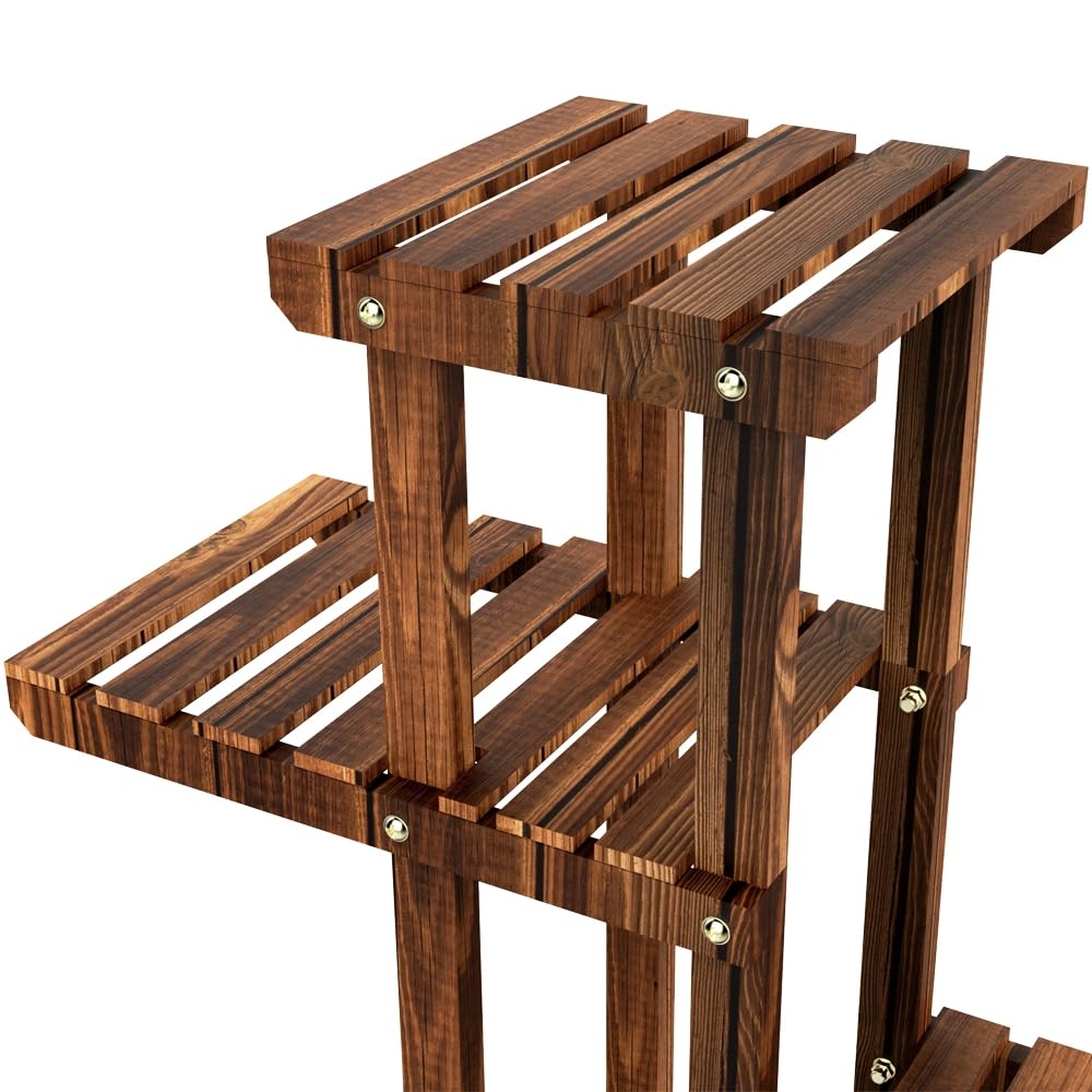 Yaheetech Soporte para Plantas Interiores y Exteriores Estantería Plantas Madera con Ruedas Desmontables Soporte para Macetas de 4 Niveles para Terreza Jardín Balcón