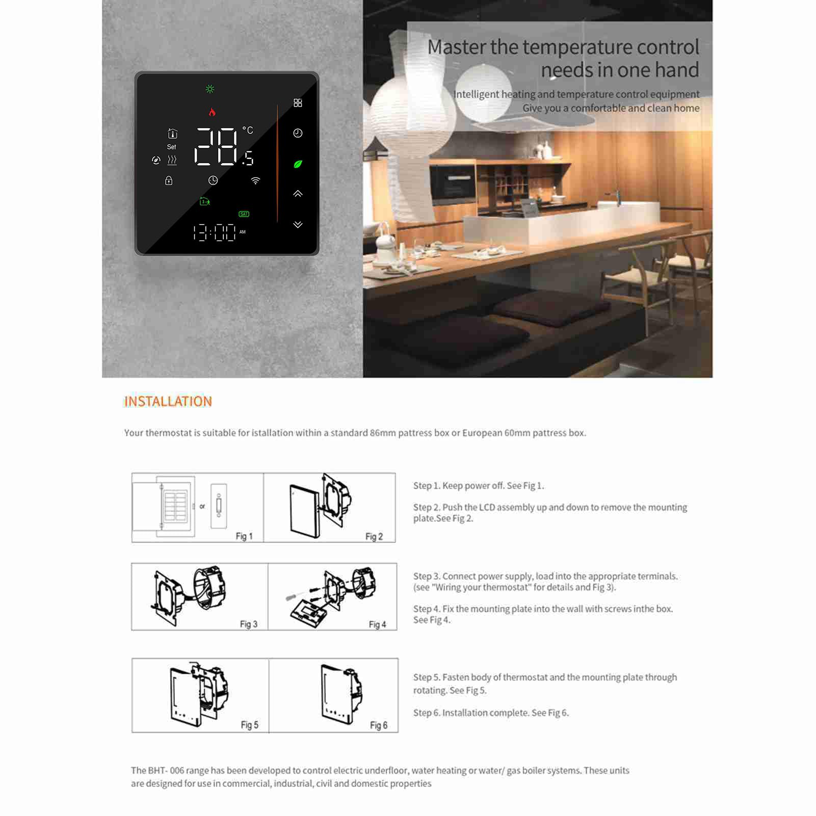 WiFi Smart Thermostat Raumthermostat, Wöchentlich programmierbar Unterstützt Touch Control/Mobile APP Sprachsteuerung Kompatibel mit Alexa/Home,für elektrische Fußbodenheizung 16A Schwarz