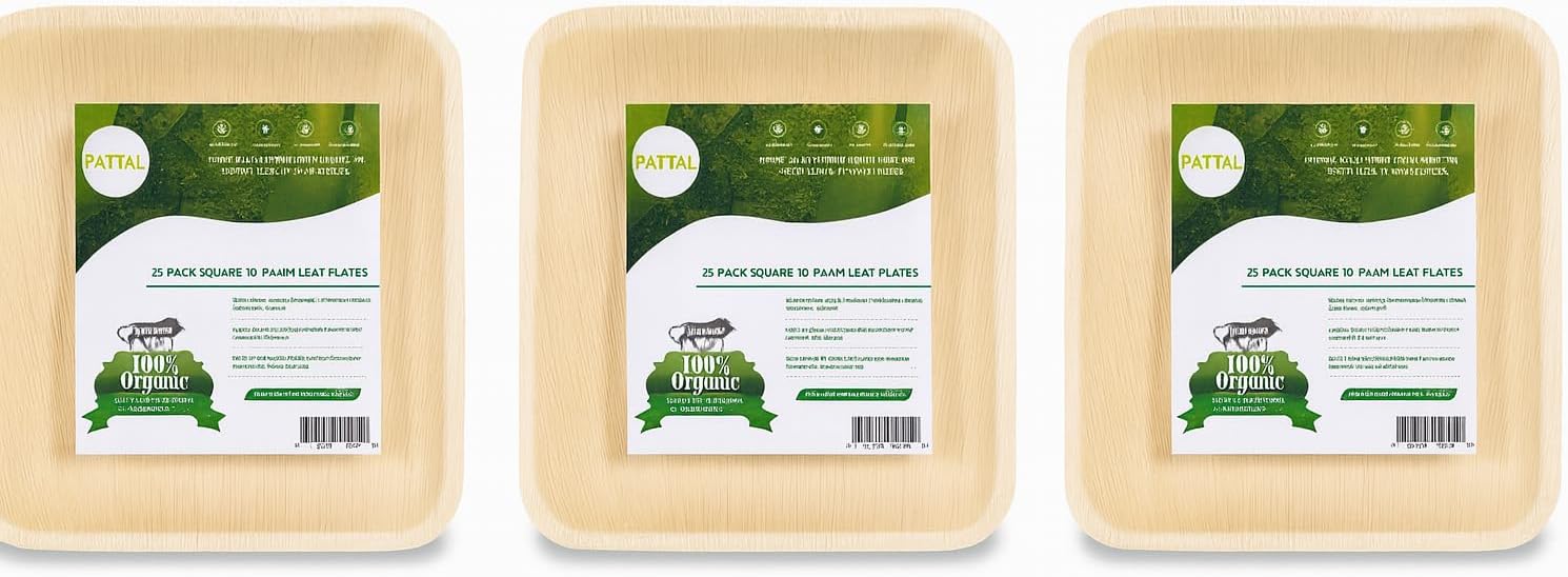 10 Inch Square Palm Leaf Disposable Dinnerware – Eco-Friendly Organic Plates, Biodegradable Partyware, Alternative to Paper, Bamboo & Plastic Plates – Perfect for Thanksgiving, Weddings & Dinners