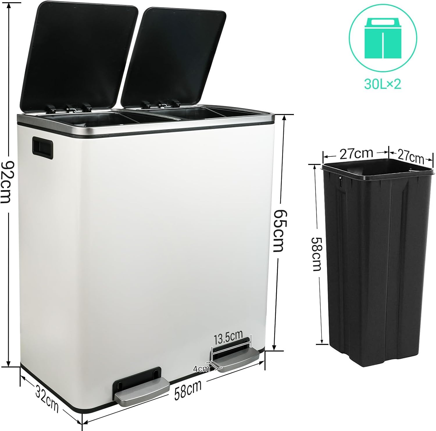 ごみ箱 2コンパートメント 2 x 30リットル くず分別システム キッチン