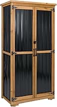 Outdoor Storage Cabinet, Wood & Metal Tall Tool Shed with Weather-Resistant Roof, Double Lockable Doors, 3 Removable Shelves & Adjustable Feet, for Patio, Garden, Backyard, 32