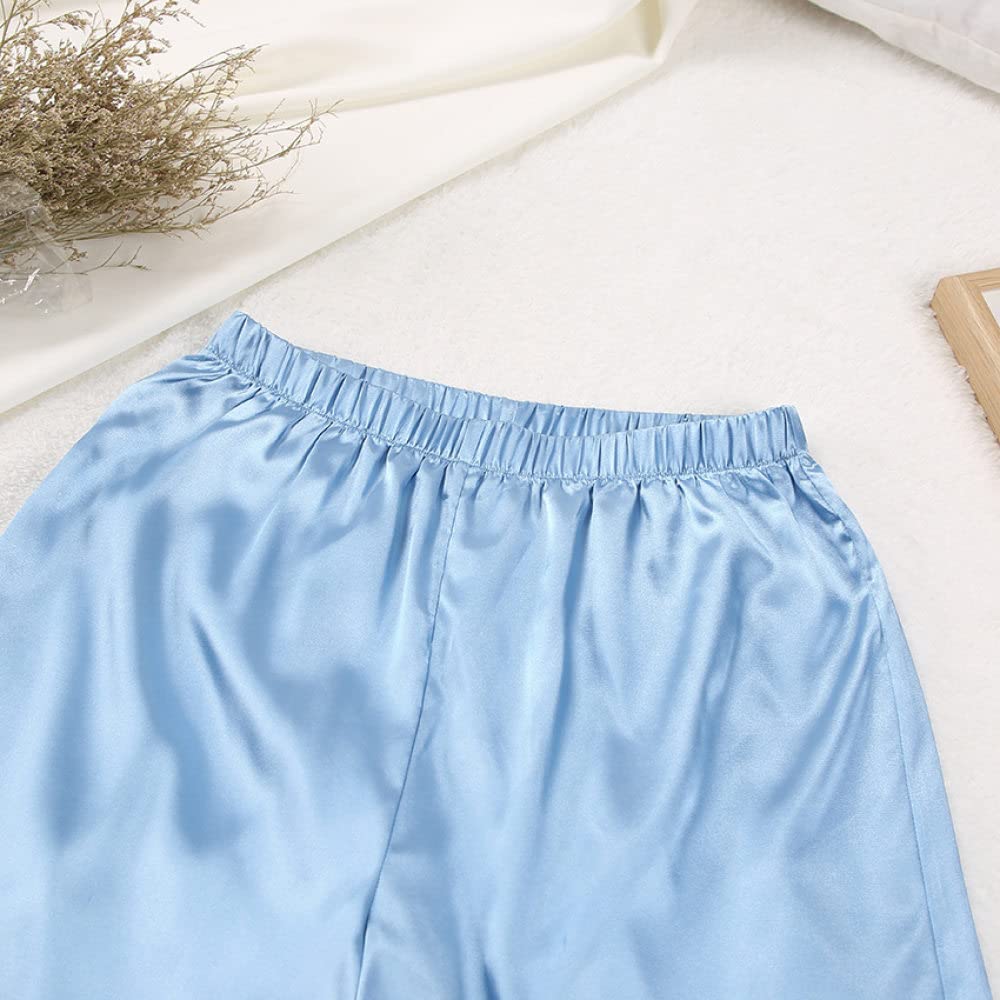 LUKX Morgenmantel Damen Leicht,Zweiteiler Satin Bademantel Brauner Kimono Robe Einfacher V-Ausschnitt Morgenmantel Leichtes Kurzes Nachthemd Hose Pyjama Set Braut Morgenmantel Bademantel Damen