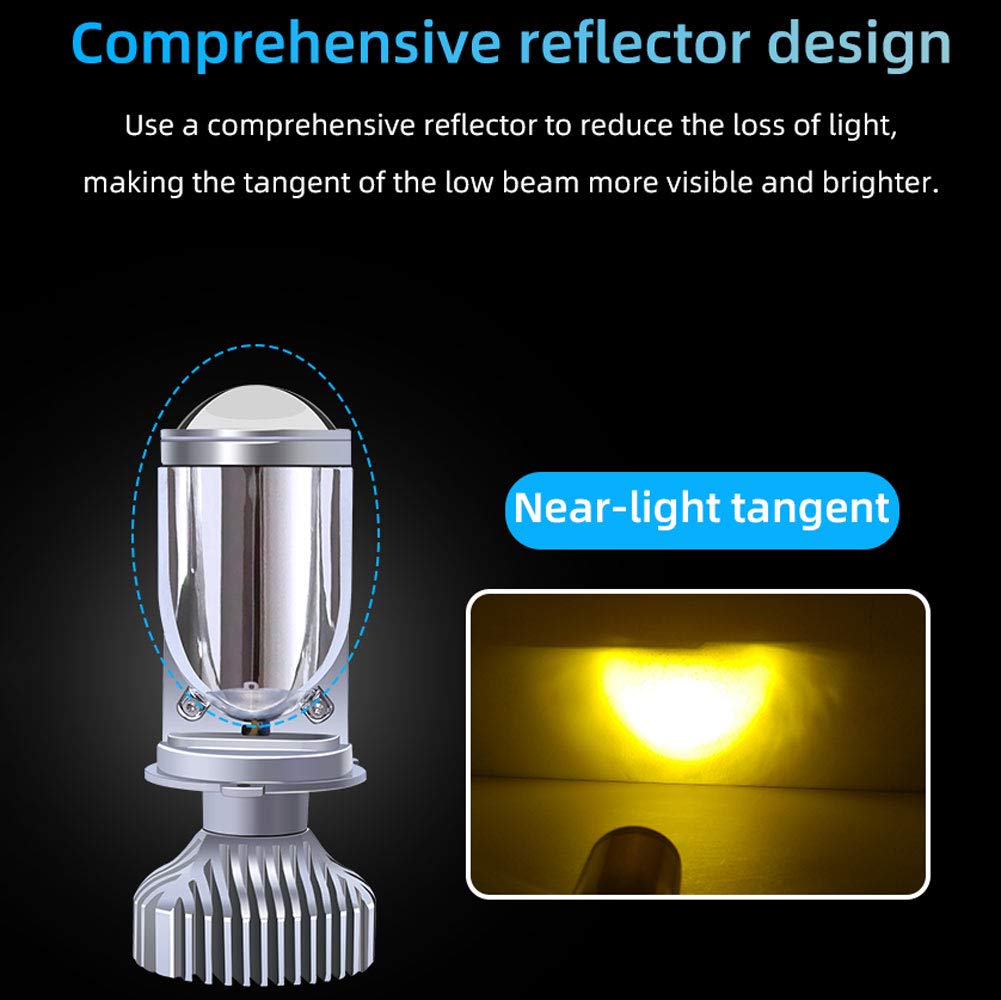 Lampadine per Fari LED H4, Tricolore Lente Luce Fisheye 60W 8000Lm Avvio Immediato Ip65 Impermeabile Vicino E Lontano Oneness Fisheye (2 Pezzi) H4