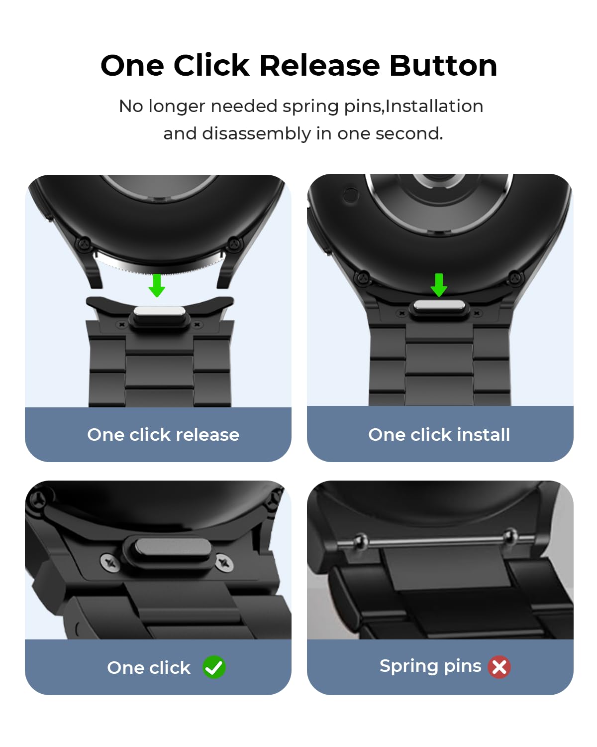 SUNDAREE One Click Cinturino Compatibile con Samsung Galaxy Watch 7/6 Classic 47MM/5 Pro/FE,No Gap Uomo Metallo Acciaio Orologio Cinturini Band per Watch 7/6/5/4 44MM 40MM 43MM 45MM 46MM 42MM LTE,Nero