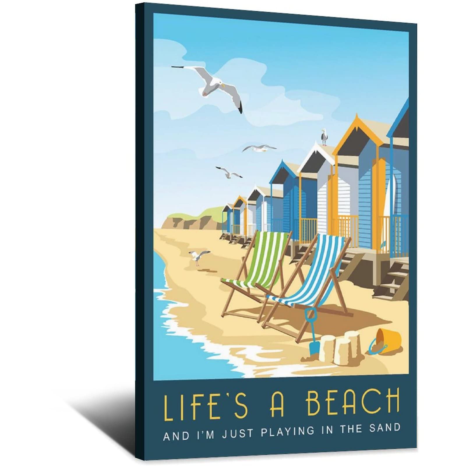 UEJD Vintage British Beach Hut Travel Poster Decorative Posters Modern Bedroom Canvas Art Poster Picture Painting Posters Wall Decor Art Gift