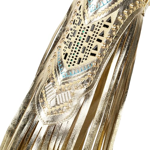 Image of Fringe Cowboy Boots for Women Wide Calf Embroidered Tassal Cowgirl Boot Knee High Snip Toe Pull On Western Shoes