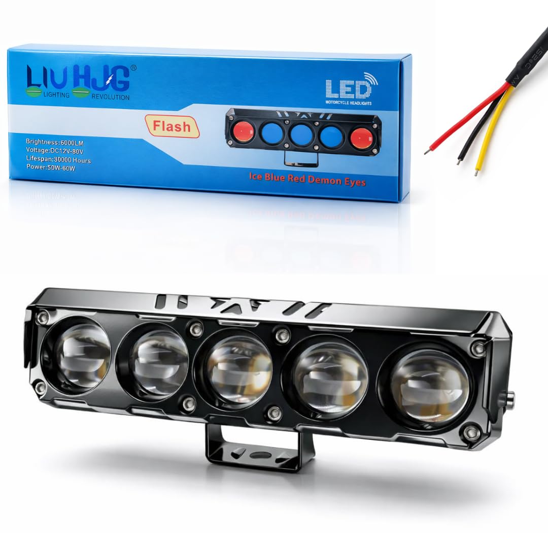 LIU HJG 60W Yellow/White 5 LED Fog Light with Red Devil Eye DRL | Dual Beam | Universal Fit for Bike & Car | Waterproof & Durable | 12V–80V | Stylish Design | Pack of 1-image-31