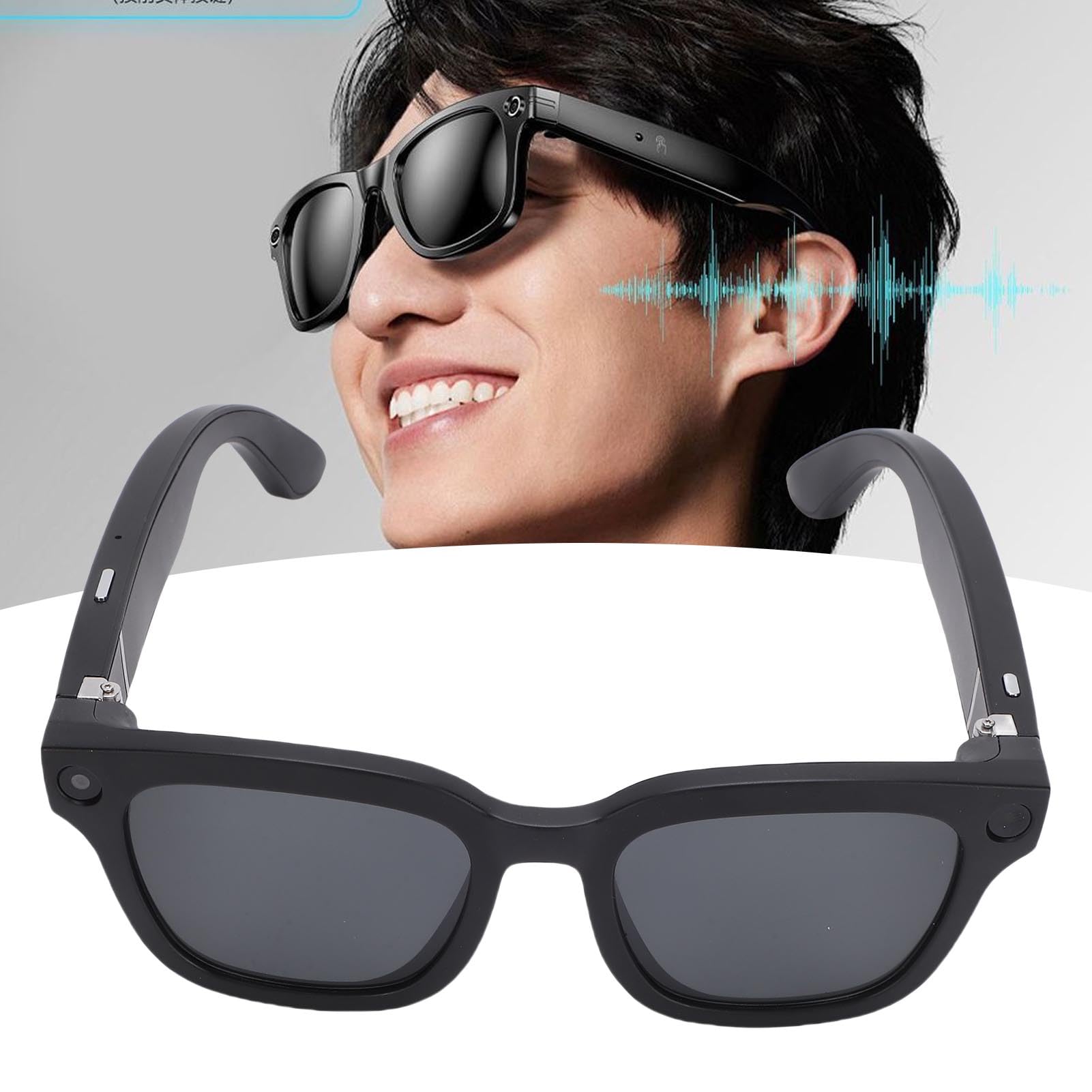 XUMIUZIY Lunettes Intelligentes AI avec Caméra 1080P, Lunettes Intelligentes Bluetooth 5.3, Prise D'enregistrement Vidéo, Reconnaissance d'image, Traduction en 25 Langues, pour Voyages,