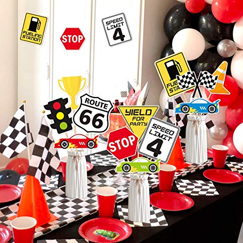 24 Pack Race Car Party Centerpieces Sticks Racing Table Toppers Decor For Two Fast Birthday Party Checkered Themed Party Decorations Let's Go Racing Party Supplies #TOP4