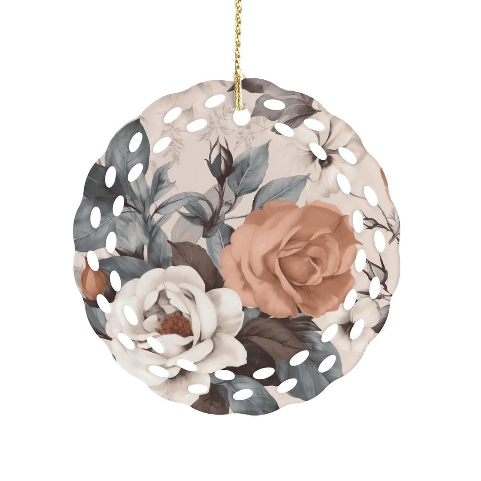 Fodpand Women's Style Flowers Ceramic Ornament For Home Decor 3.2" Round Tree Decoration Christmas Ornaments For Men Double-Sided Design