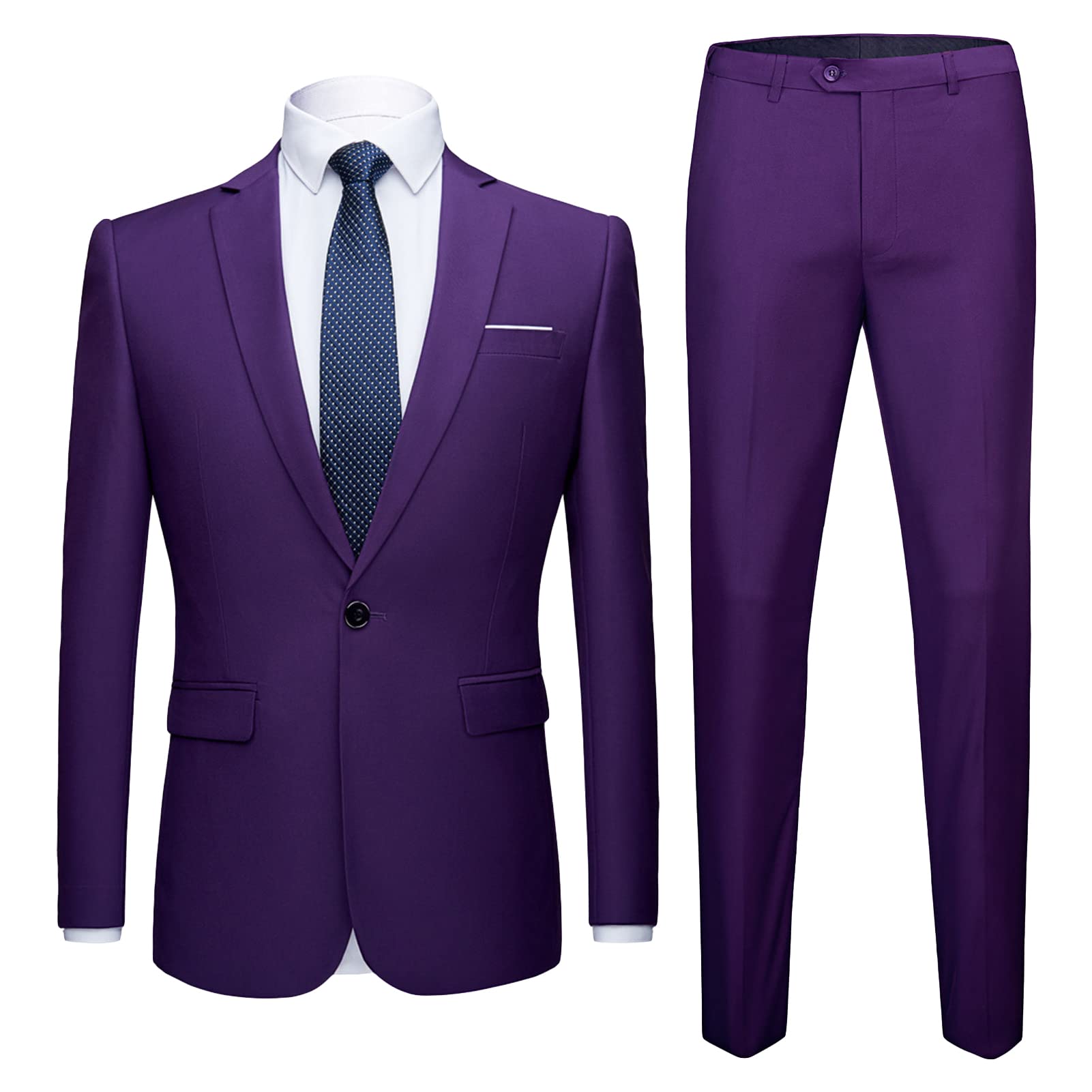 Men's One Button 2 Piece Suits Solid Formal Wedding Tux Blazer & Pants Casual Daily Party Dress Suit Jacket Set (Purple 1,5X-Large)