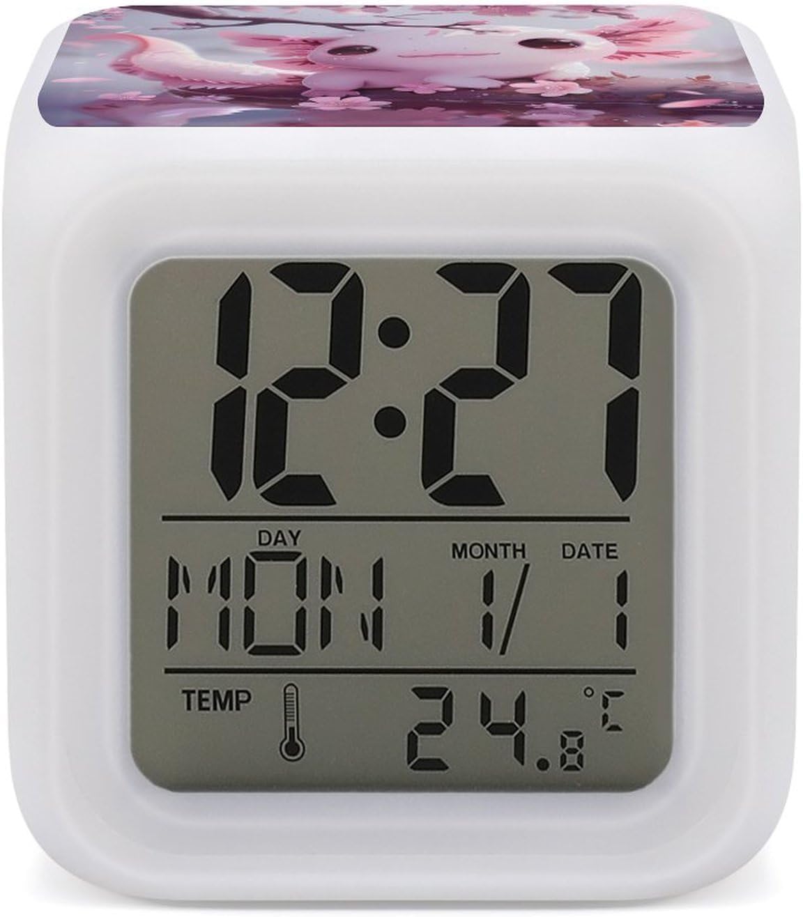 LIJrtrFseRWCherry Blossom Axolotl Alarm Clock Durable Digital Clock Multi-Function LED Clock for Bedroom Home Office