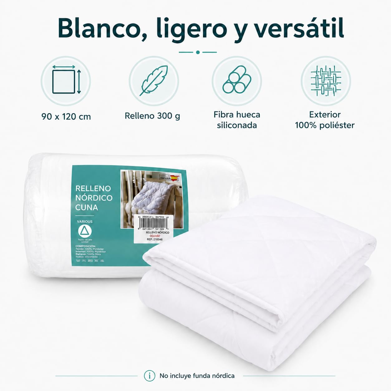 various Relleno Nórdico Cuna Bebé 90 x 120 cm | Microfibra, 300gr,fibra hueca siliconada, suave y transpirable,entretiempo, tacto suave