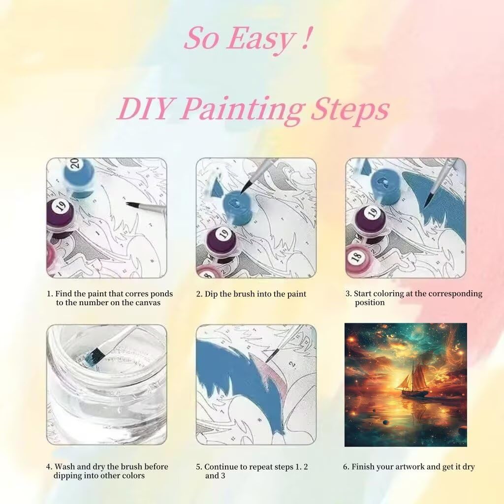 Kit de Peinture Numero Adulte Navire, Peinture par Numéros Adulte Enfant Débutants Lac, avec Pinceaux et Acryliques Kits, Bricolage Activité Manuelle Loisirs Créatifs Décor Maison 80x100cm YH2-35
