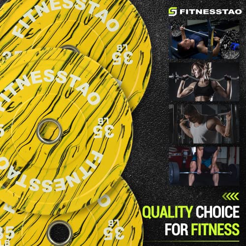 Fitnesstao Olympic Bumper Plates, 10Lb-45Lb Rubber Weight Plates With 2" Stainless Steel Hub, Barbells Weight Plates For Weightlifting, Strength Training, Muscle Toning, Crossfit In Home & Gym 35Lb-1 #TOP4