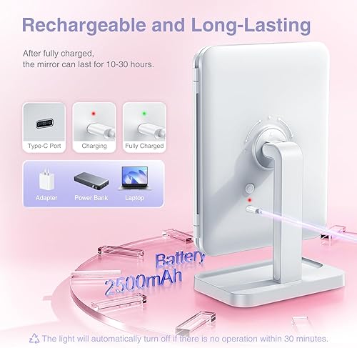 Miniatura 5 de Espejo de maquillaje con 78 luces LED, espejo de tocador iluminado recargable de tres pliegues, 3 modos de iluminación de color regulable, aumento