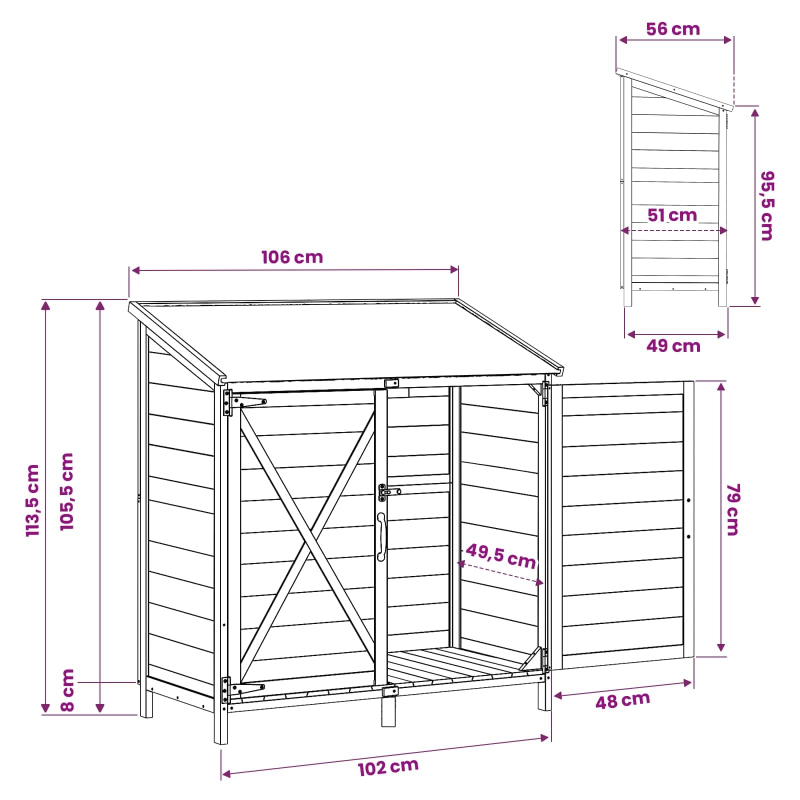 Gartenschuppen Braun aus Massivholz Fichte 106 x 56 x 113,5 cm Gerätehaus mit Lüftungstür Asphaltdach für Werkzeug Fahrradschuppen Gartenlagerung