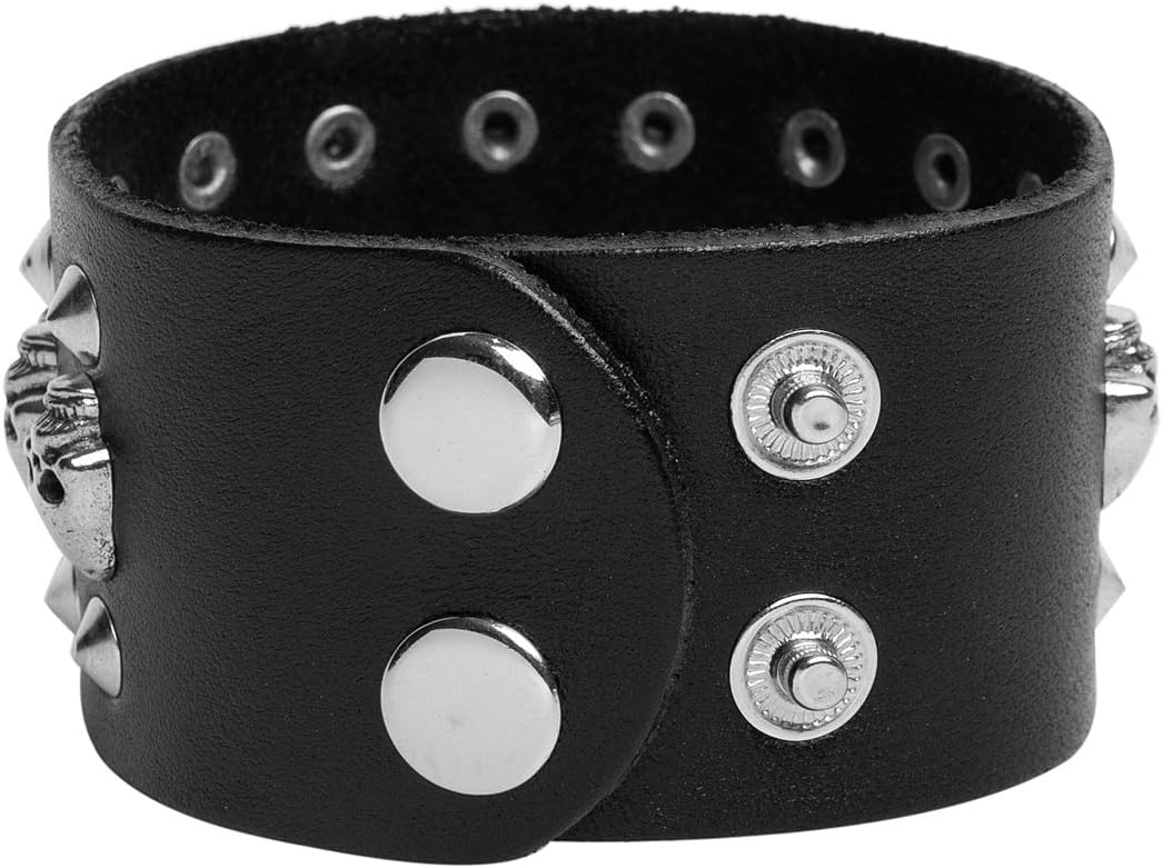 Black metal rivets studs punk rock biker wide belt leather bracelet guard wrist strap skull - Image 5