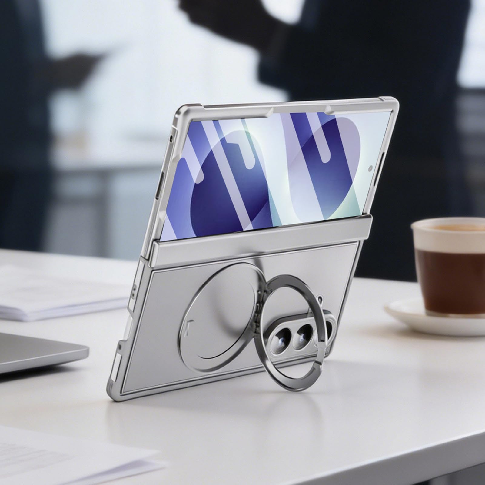 Etui platerowane do Samsung Galaxy Z Fold 8 Ultra, osłona ekranu na zawias | Magnetyczny pierścień ssący obrotowy osłona obiektywu luksusowa elegancka PC ochrona przed odciskami palców