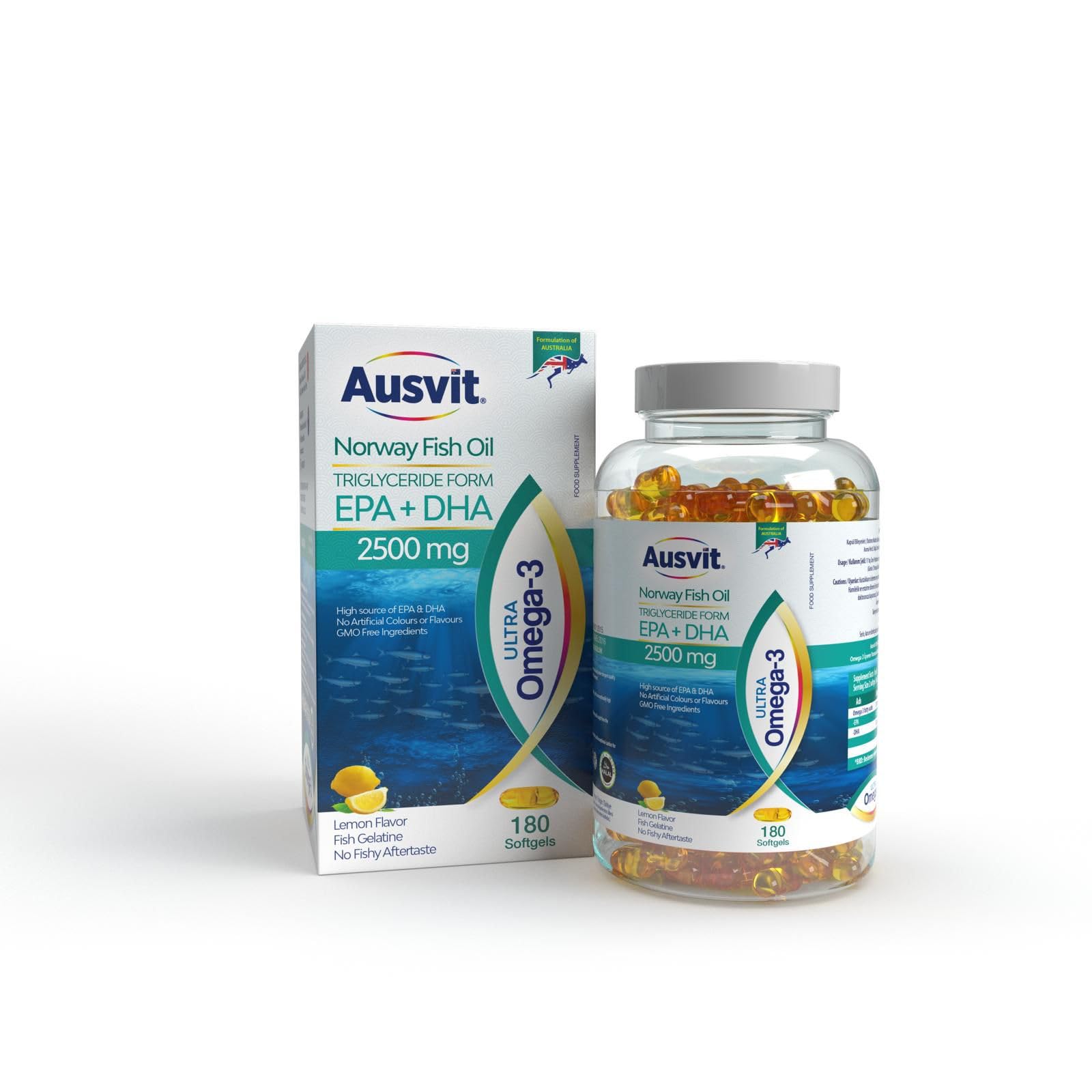 Ausvit Ultra Omega-3 Norway Fish Oil EPA+DHA 2500mg 180 Softgel