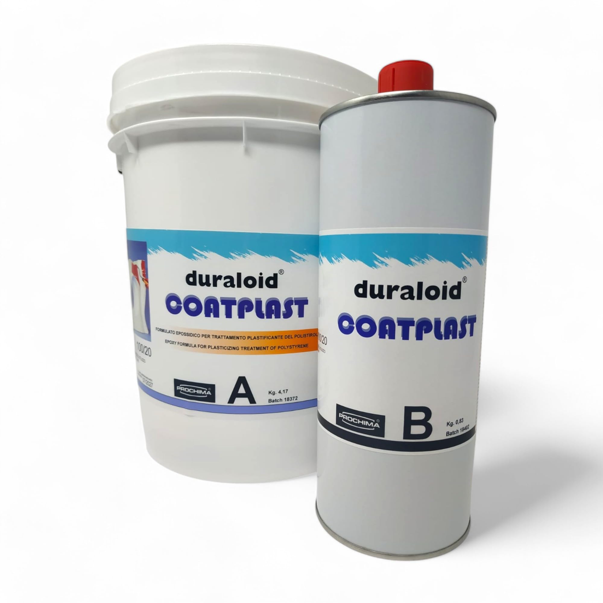 PROCHIMA Duraloid Coatplast A+B, Ricopertura Epossidica Bicomponente per Polistirolo, Colorabile, Ideale per Scenografia, 5kg