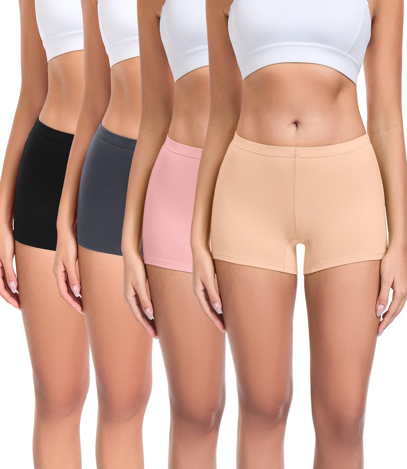 wirarpa Damen Baumwolle Boxershorts Pantys Hotpants Unterhosen | Unterhose mit Bein, 4er Pack, Baumwolle Schritt, Angenehm Weich, kein Einschneiden, kein Zwicken, Unter Kleid