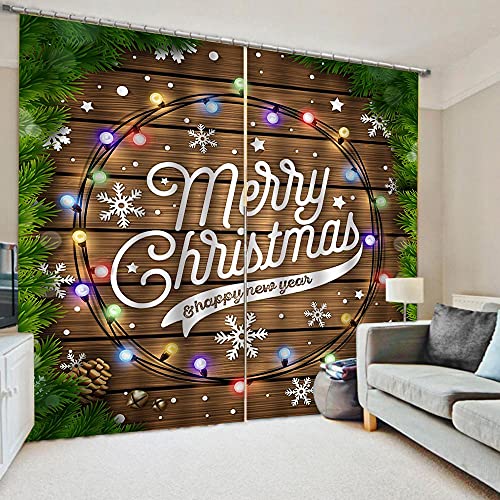 Cortinas Opacas - Impresión 3D Feliz Navidad Cortinas Sala Dormitorio Moderno Infantil, 2 Unidadess, 265x200cm, (L2-4993) Cover