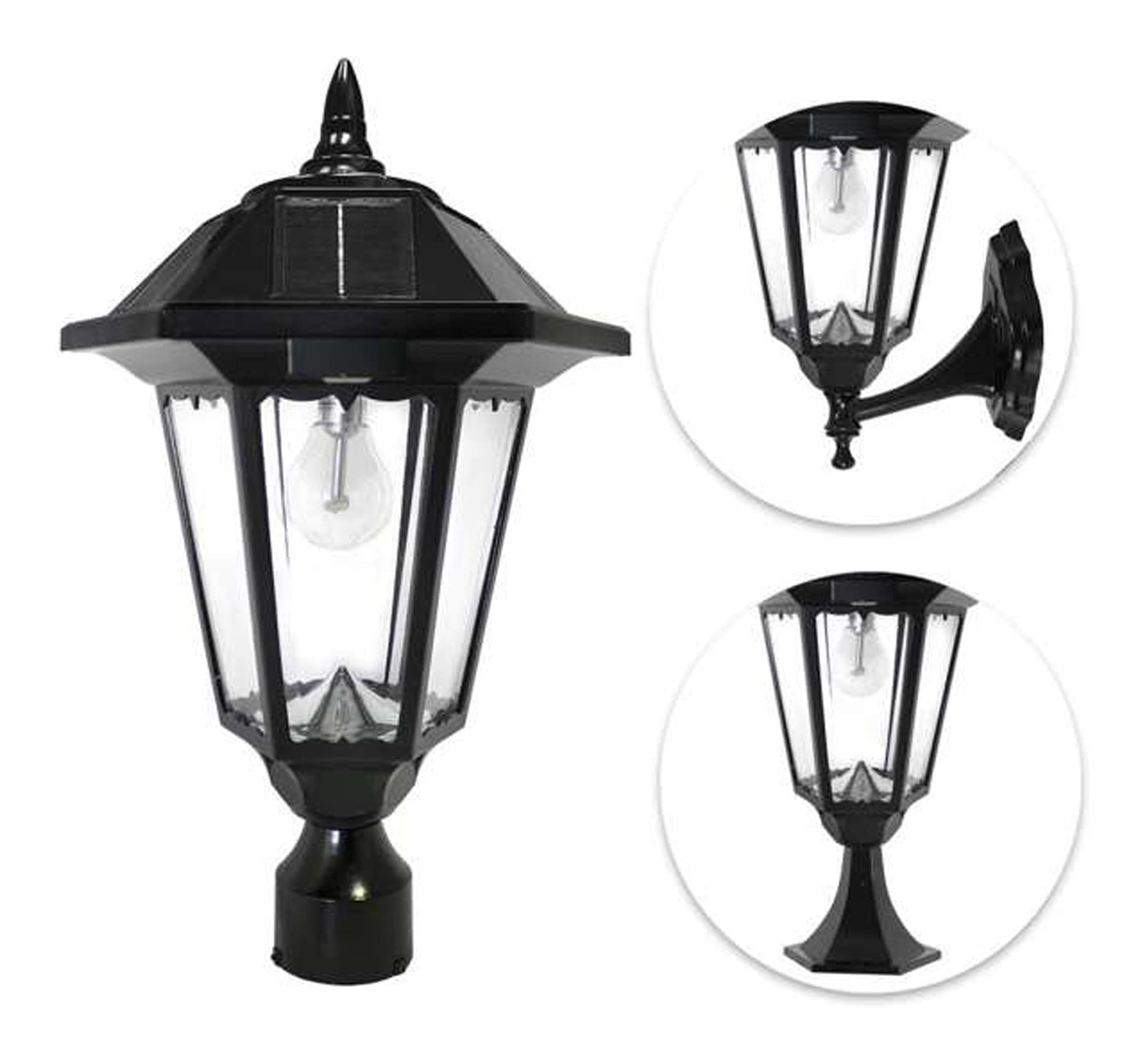 Gama Sonic Black Solar Outdoor Post Light, Windsor Bulb, Cast