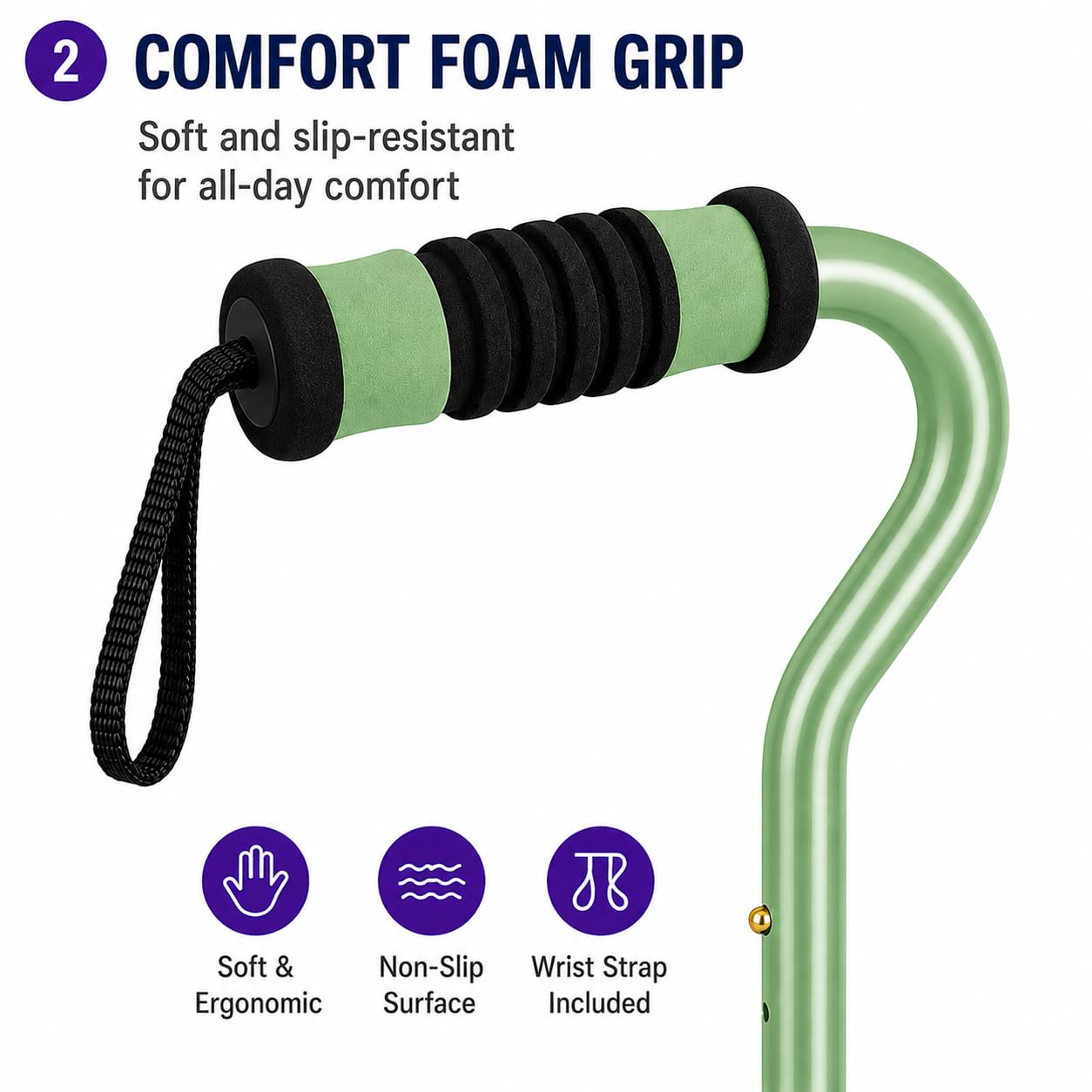 Sky MedSupply Int'l Corp Standard Offset Walking Cane Adjustable, Aluminum Green, 0.77 Pound — Amazon image 2