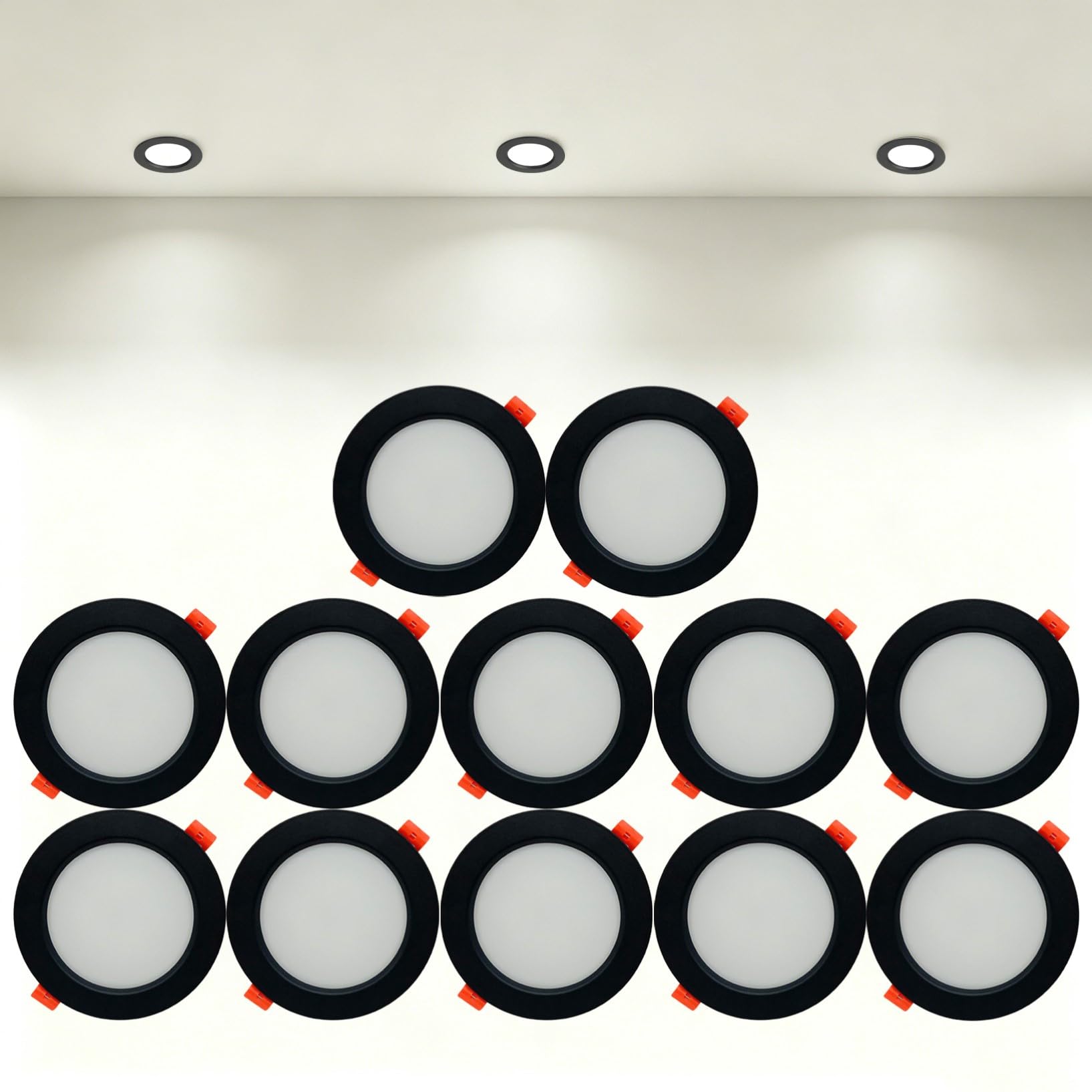VOGHMOLD 24W Ultra Slim LED Downlight Recessed Ceiling Light 8 inch, 4000K Spot Lights Black Aluminum Trim, Cut Φ190-210mm, AC110-240V Panel Lighting for Office Hallway Closet, 12 Pack