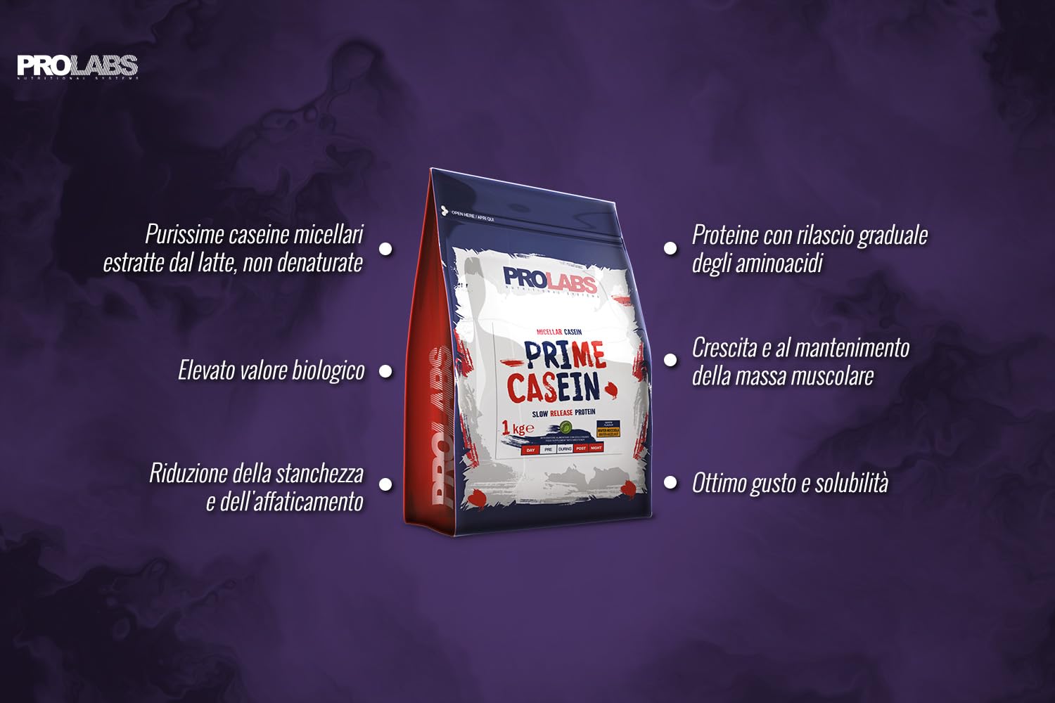 PROLABS PRIME CASEIN - 1 Kg – Wafer-Nocciola - Integratore alimentare di proteine del latte - Purissime caseine micellari - Crescita e mantenimento della massa muscolare