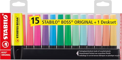 Image of STABILO BOSS Original - Highlighter Pen - Deskset of 15 (Assorted Colours)