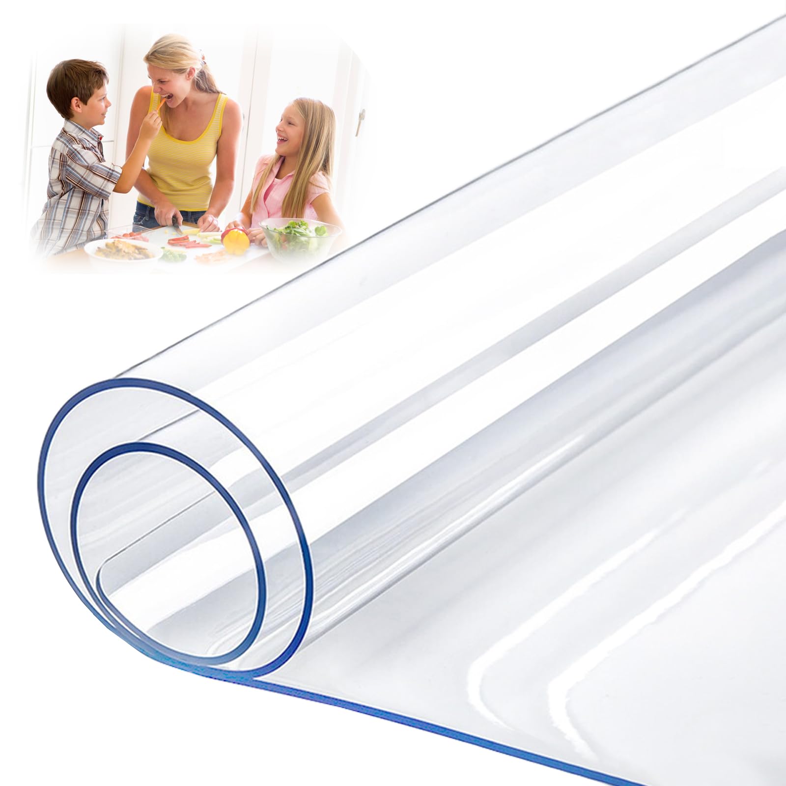 Clear PVC Table Cover/Protector - Transparent, 1mm Thickness, 110x300cm - Waterproof, for Kitchen and Dining Table