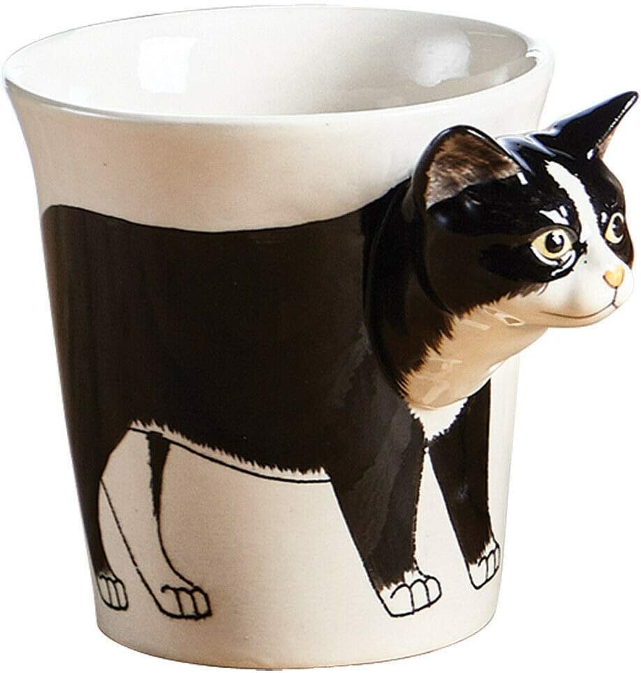Tuxido Cat Mug Handmade, Cat Business, Black & White