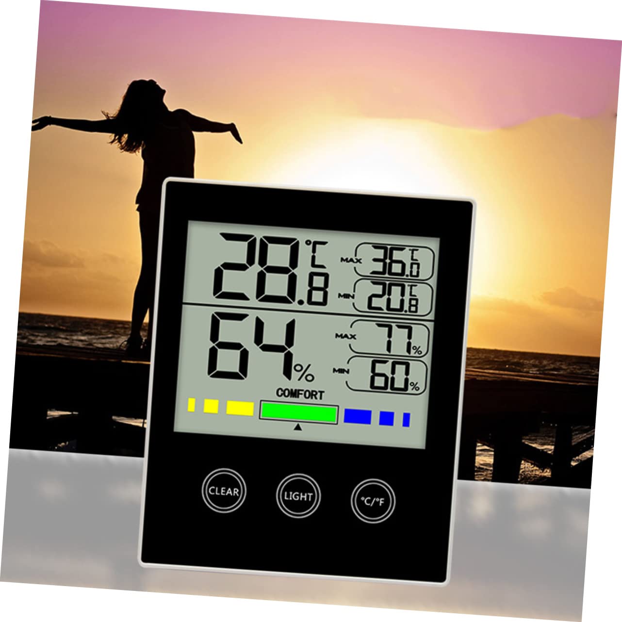 Termometro Igrometro Digitale Touch con Display Retroilluminato Nero | Abs Portatile, Registra Valori Massimi e Minimi di Temperatura e Umidità, Uso in Soggiorno Domestico