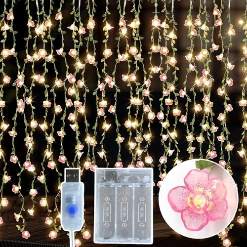 IJG Cherry Blossom Vine Lights - 108 LED 59'x31.5' Warm White Curtain...