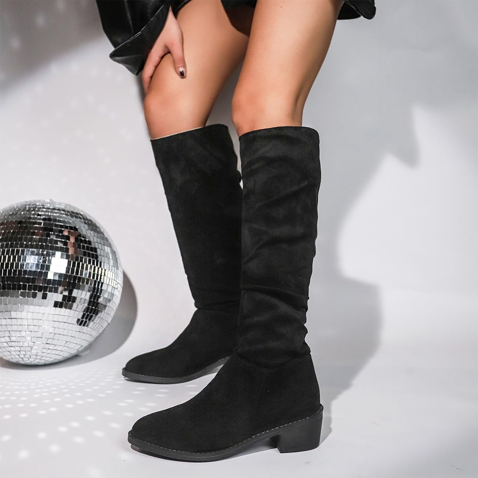 Generisch Botas de montar señoras señoras e invierno ante monocolor botas puntiagudas cálidas botas de temperamento casual