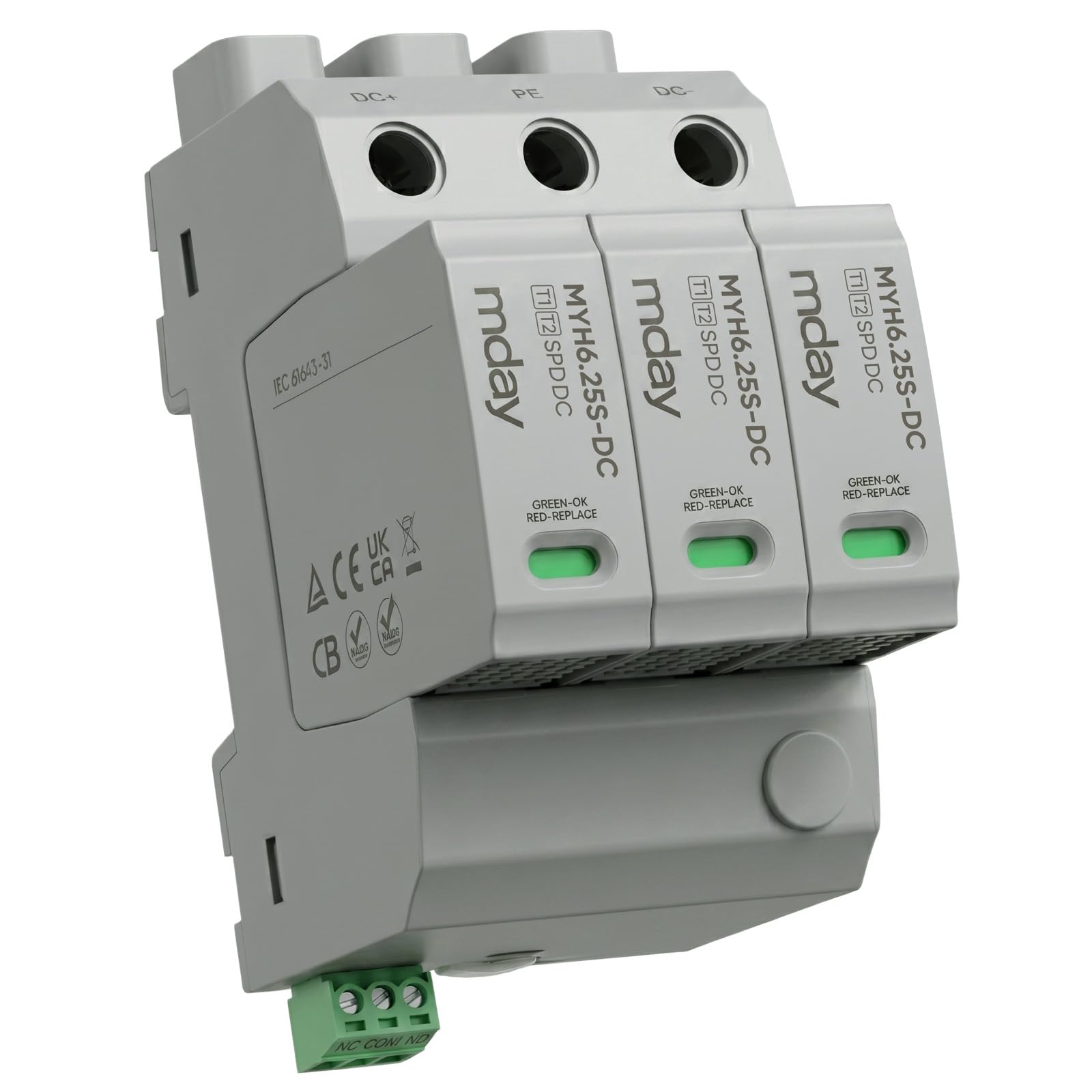 Wengart Parafoudre DC T1+T2 1000V Paratonnerre combiné PV 6,25kA (10/350) & 50kA Protection contre la foudre avec contact de signal à distance, Certifié TÜV pour installation photovoltaïque & onduleur