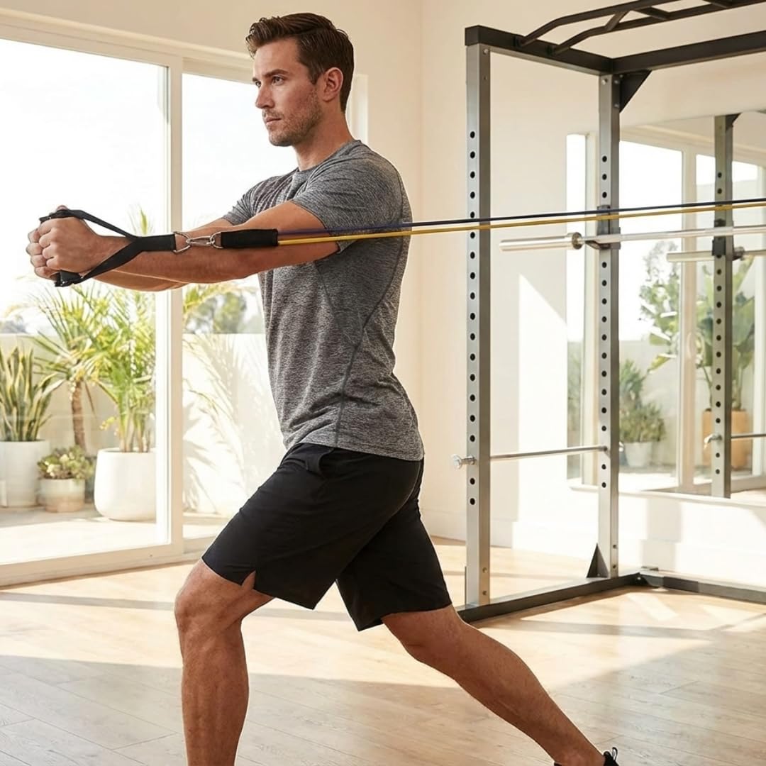 Fit Active Sports Zestaw taśm oporowych z uchwytami paski do kostki kotwica do drzwi wykres ćwiczeń i torba do noszenia doskonałe do wzmocnienia ciała wzmacniania mięśni stawów i więcej