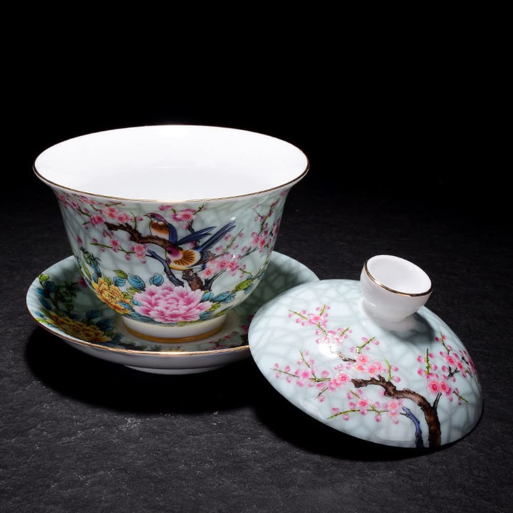 Chińskie filiżanki do herbaty, chiński zestaw do herbaty, 180 ml Jingdezhen Ceramic Flower Bird Pattern Gaiwan Tea Bowl Tureen Kung Fu Tea Set
