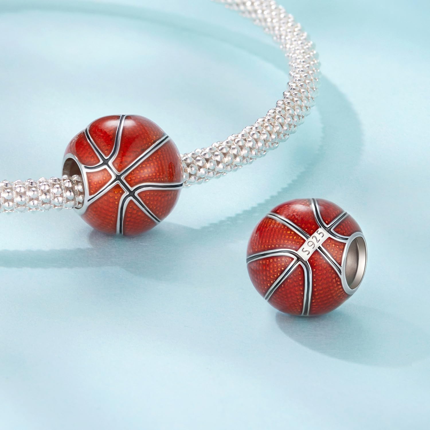 Basketball Charm 925 Sterling Silver Charm Fits For Pandora Bracelet, Gift for Women