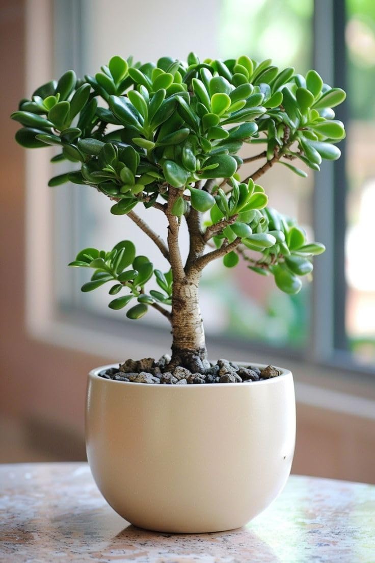 Jade Plant Live Succulent in Ceramic Pot, Green, Low Maintenance Indoor House Plant for Home Office Desk Décor, Good Luck Symbol green plant-picture-54