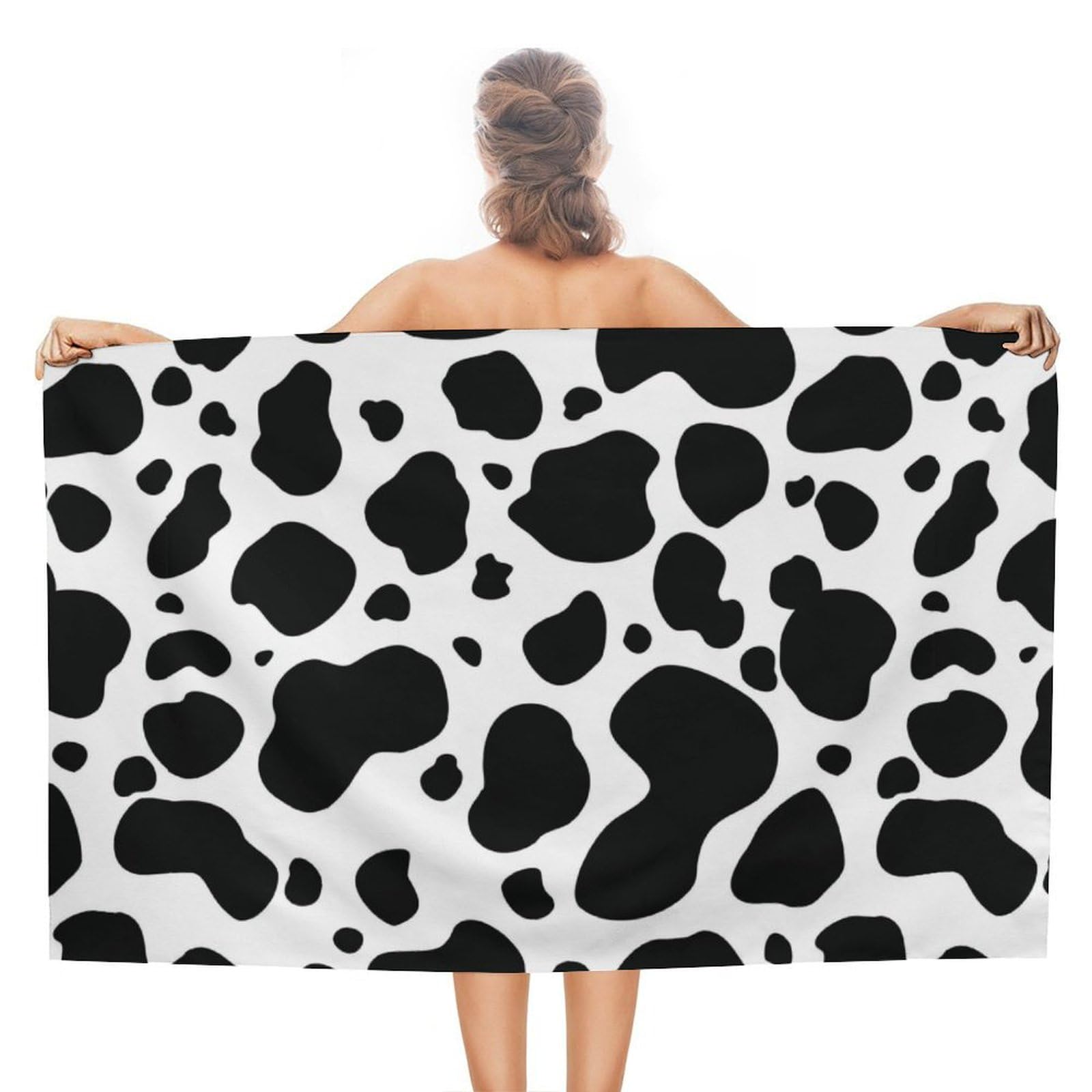 LEDFCVSU Beach Towel, Cow Print Bath Towel, Absorbent Towel for Swimming, Sports, Travel