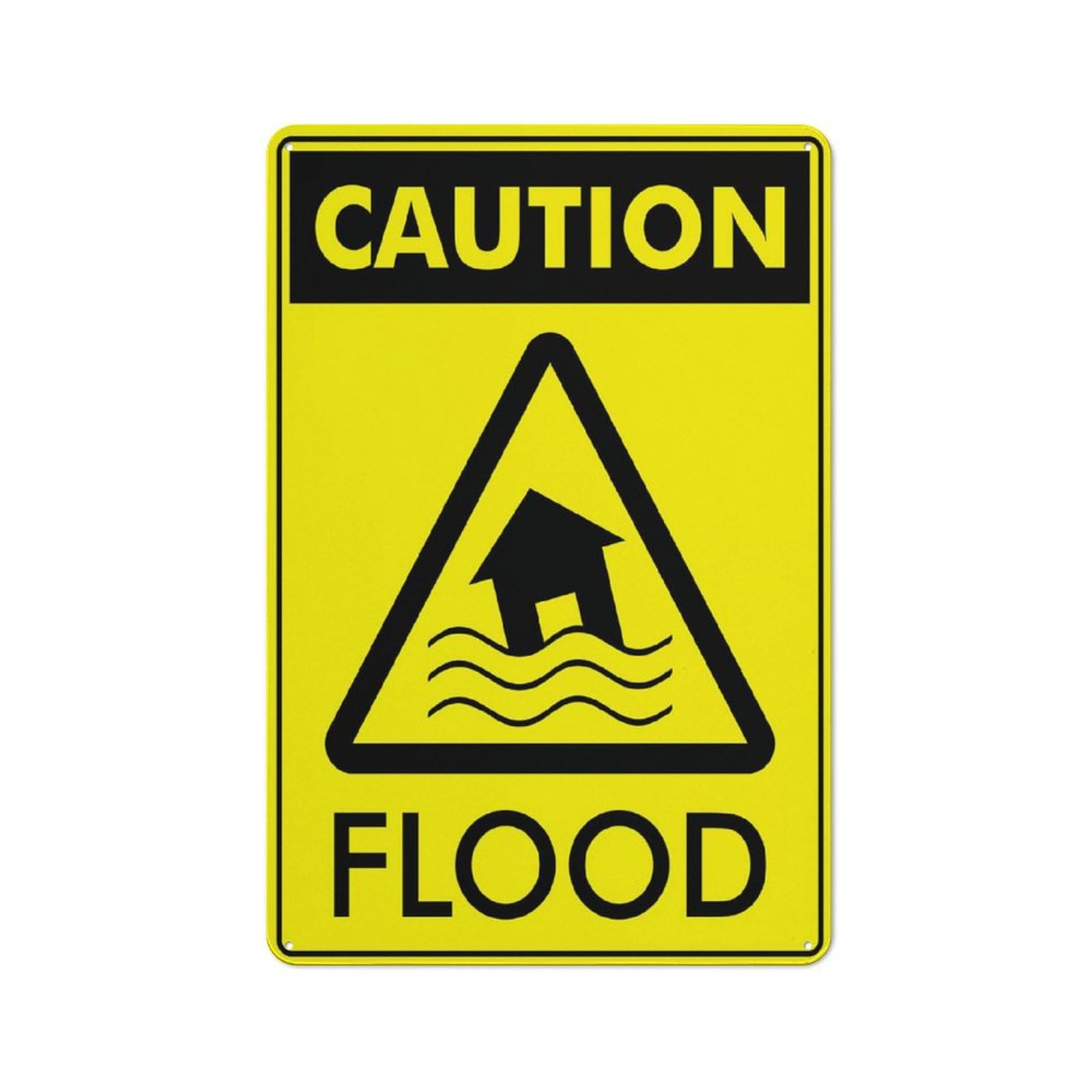 Caution - Flood (Bright Yellow) Sign, 8x12 Inch Rust-Free Aluminum with UV-Ink Printing, Durable & Weatherproof Outdoor Sign for Home